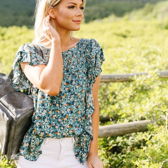 Cascading Ruffles Top In Aqua - Picture 4 of 8